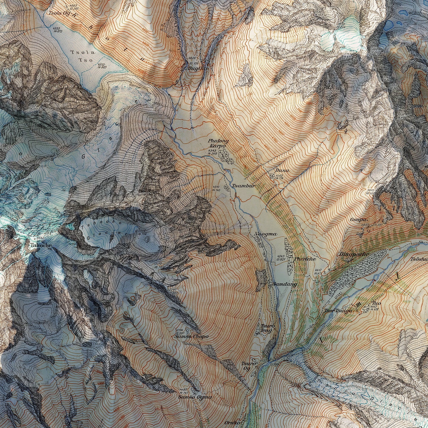 Mt. Everest Region 1957 Shaded Relief Map