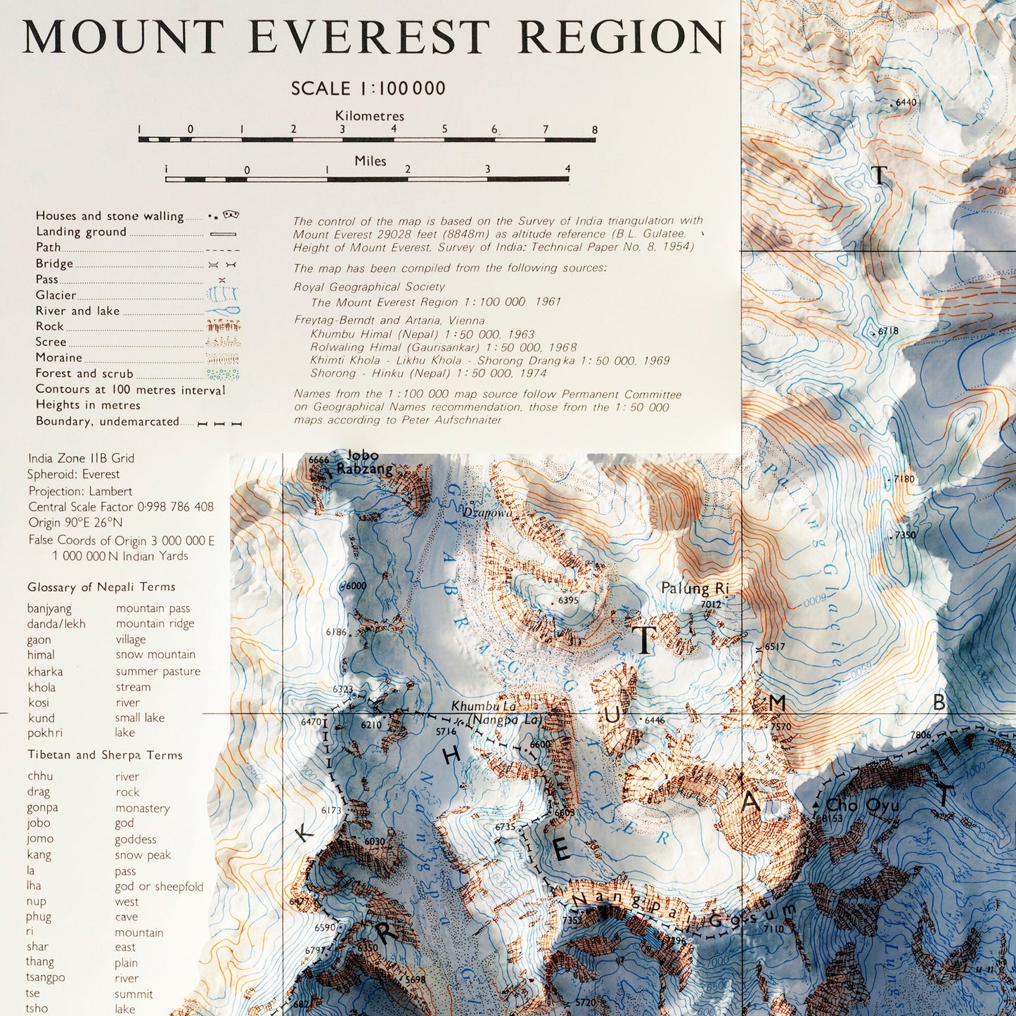 Mt. Everest Region 1975 Shaded Relief Map