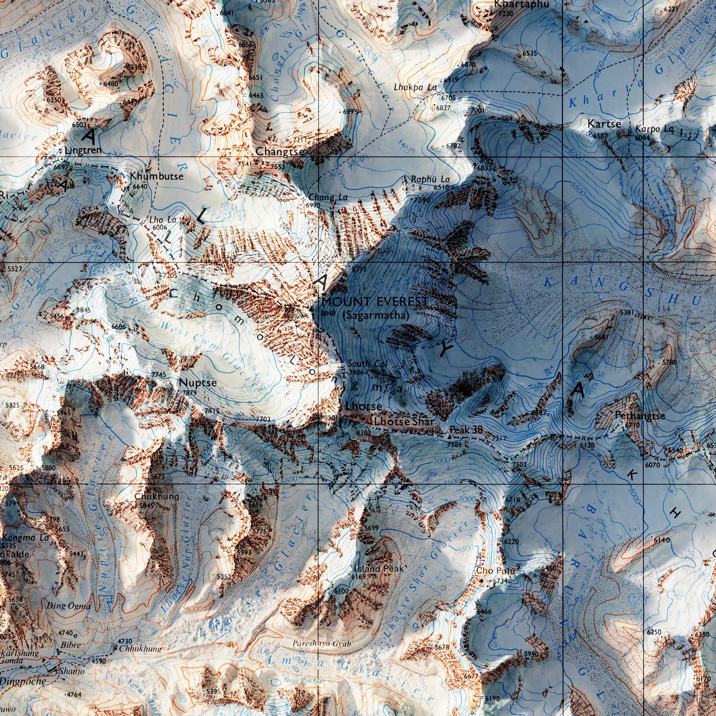 Mt. Everest Region 1975 Shaded Relief Map