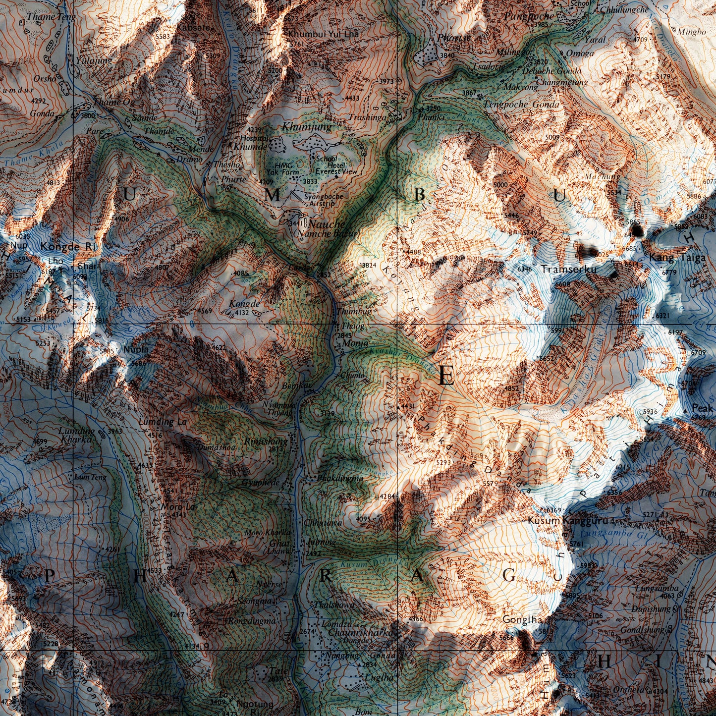 Mt. Everest Region 1975 Shaded Relief Map