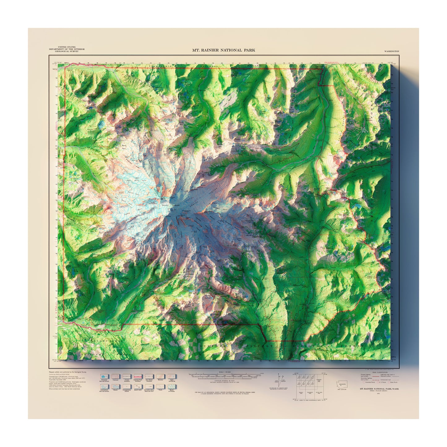 Vintage Relief Map of Mt. Rainier - 1971