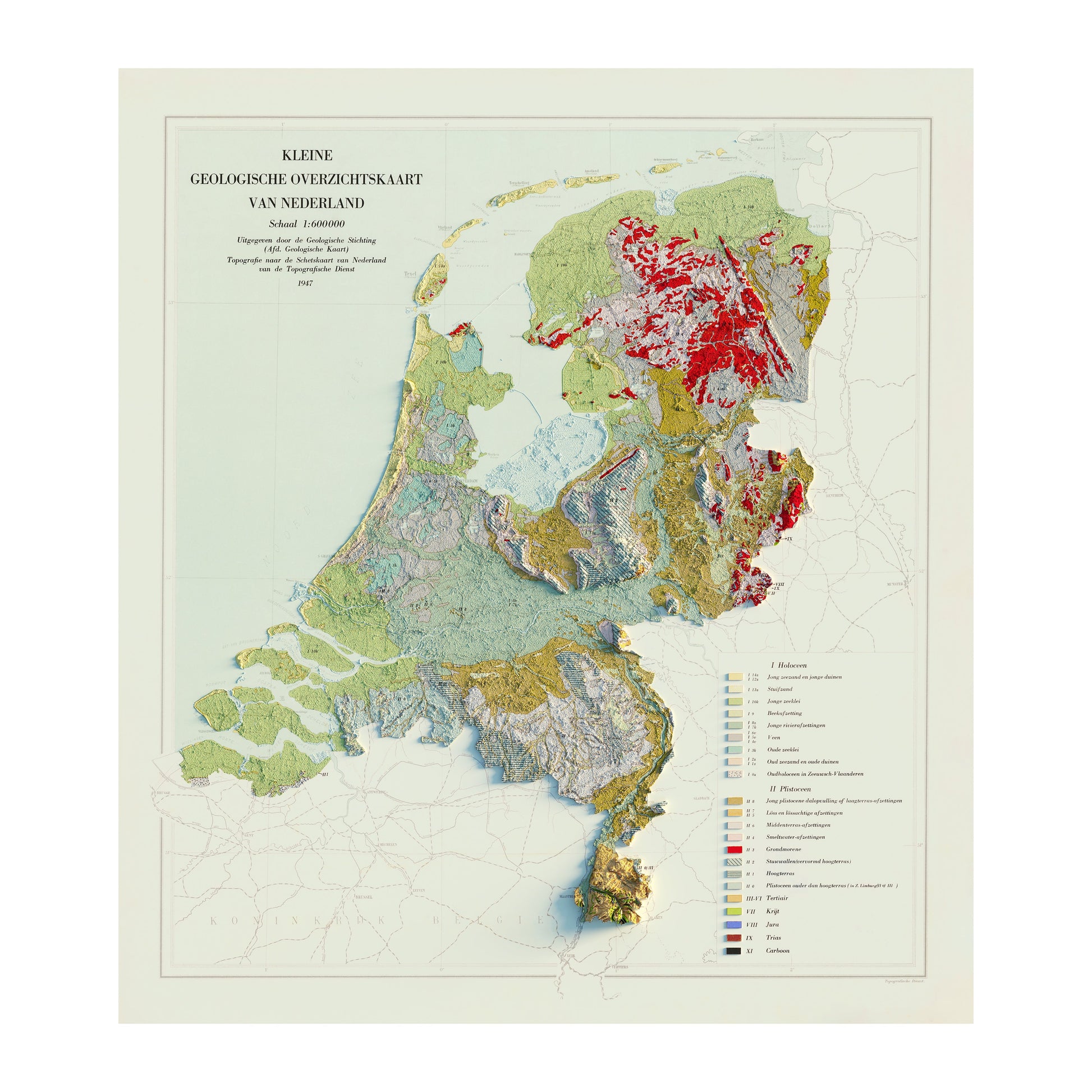 Vintage Netherlands Relief Map - 1947