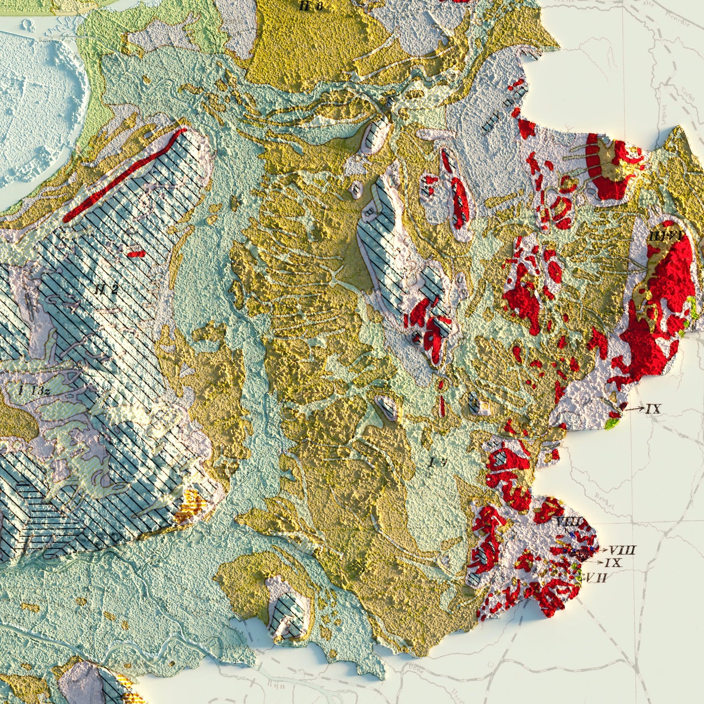 Netherlands 1947 Shaded Relief Map