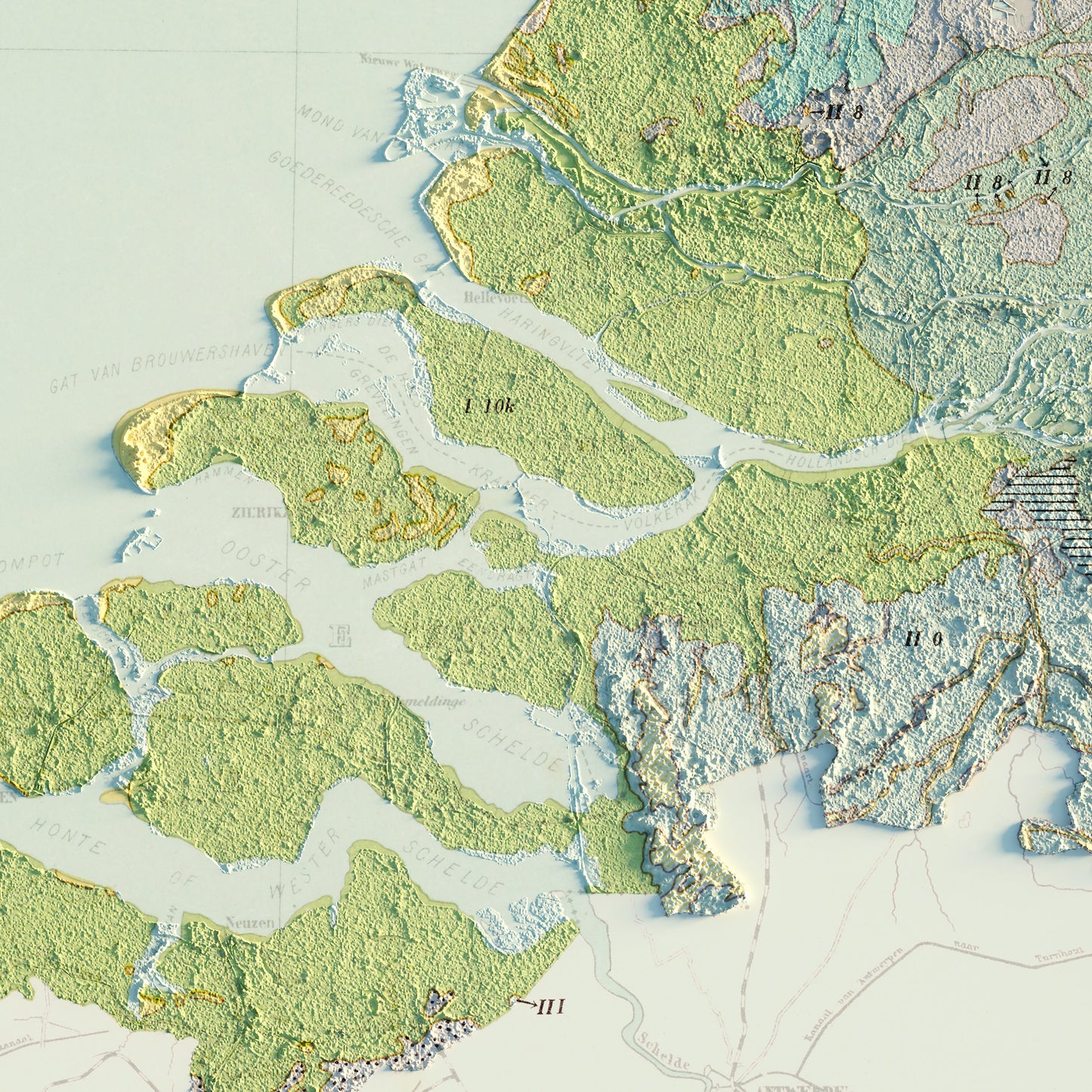 Netherlands 1947 Shaded Relief Map