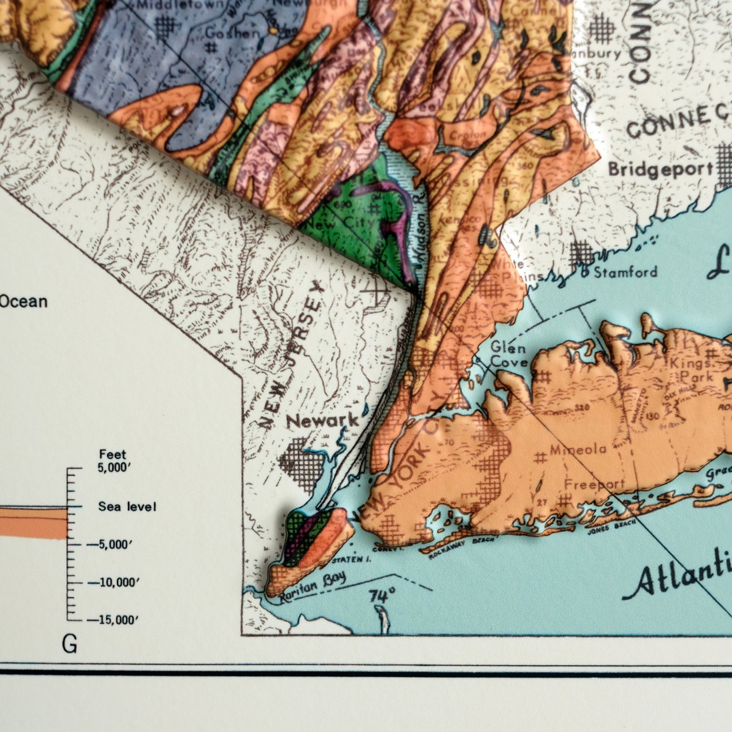 New York 1973 3D Raised Relief Map