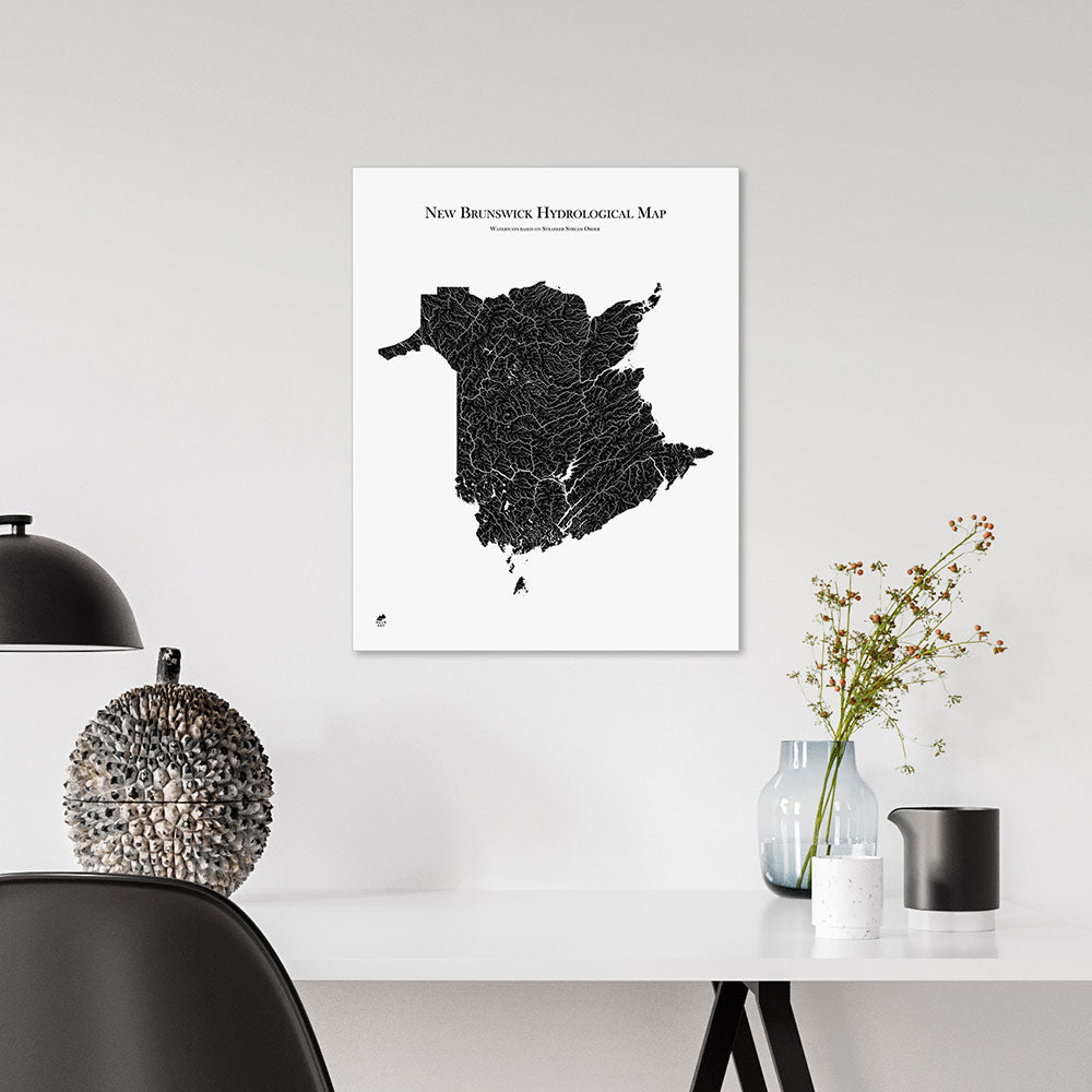 New-Brunswick-Hydrology-Map-black-16x20-canvas.jpg