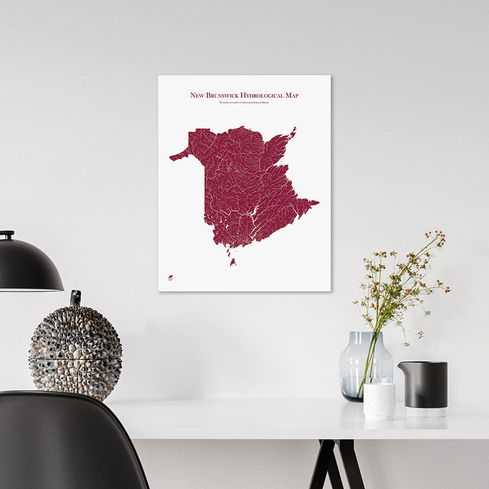 New-Brunswick-Hydrology-Map-red-16x20-canvas.jpg