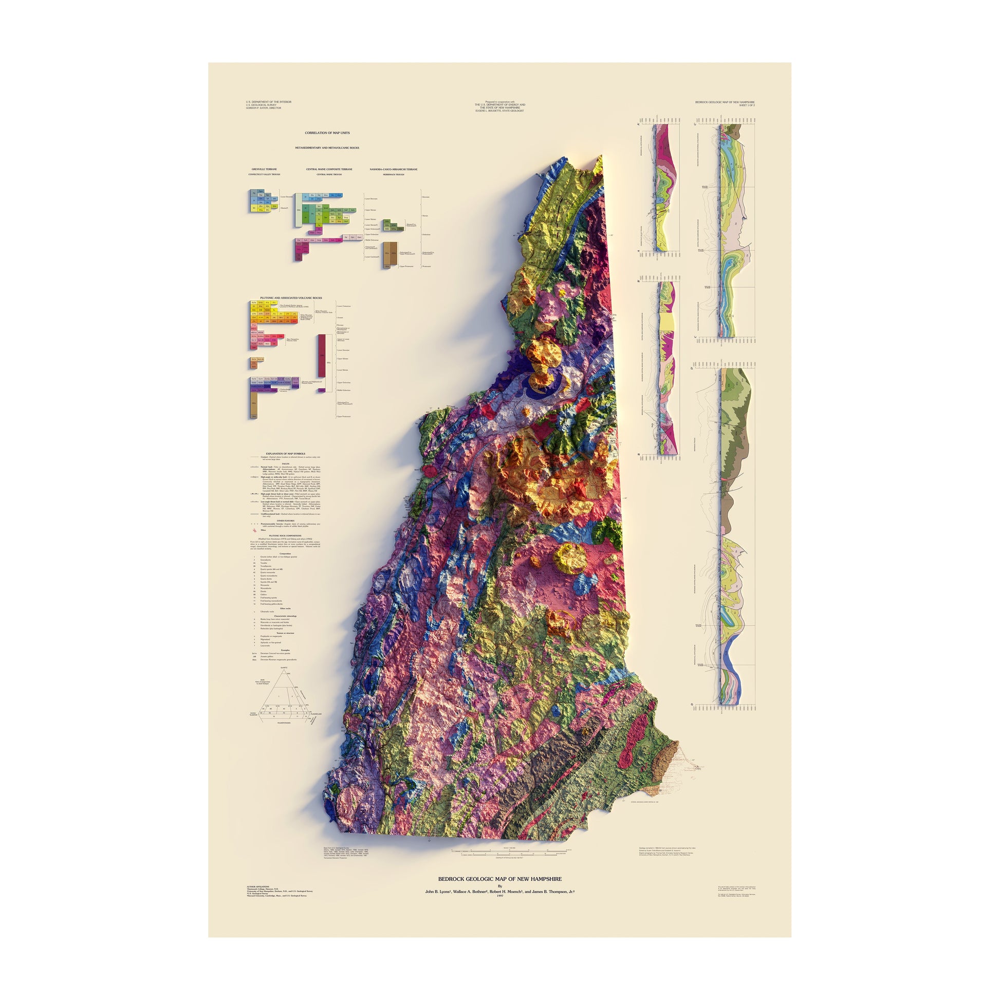 Vintage New Hampshire Relief Map - 1997