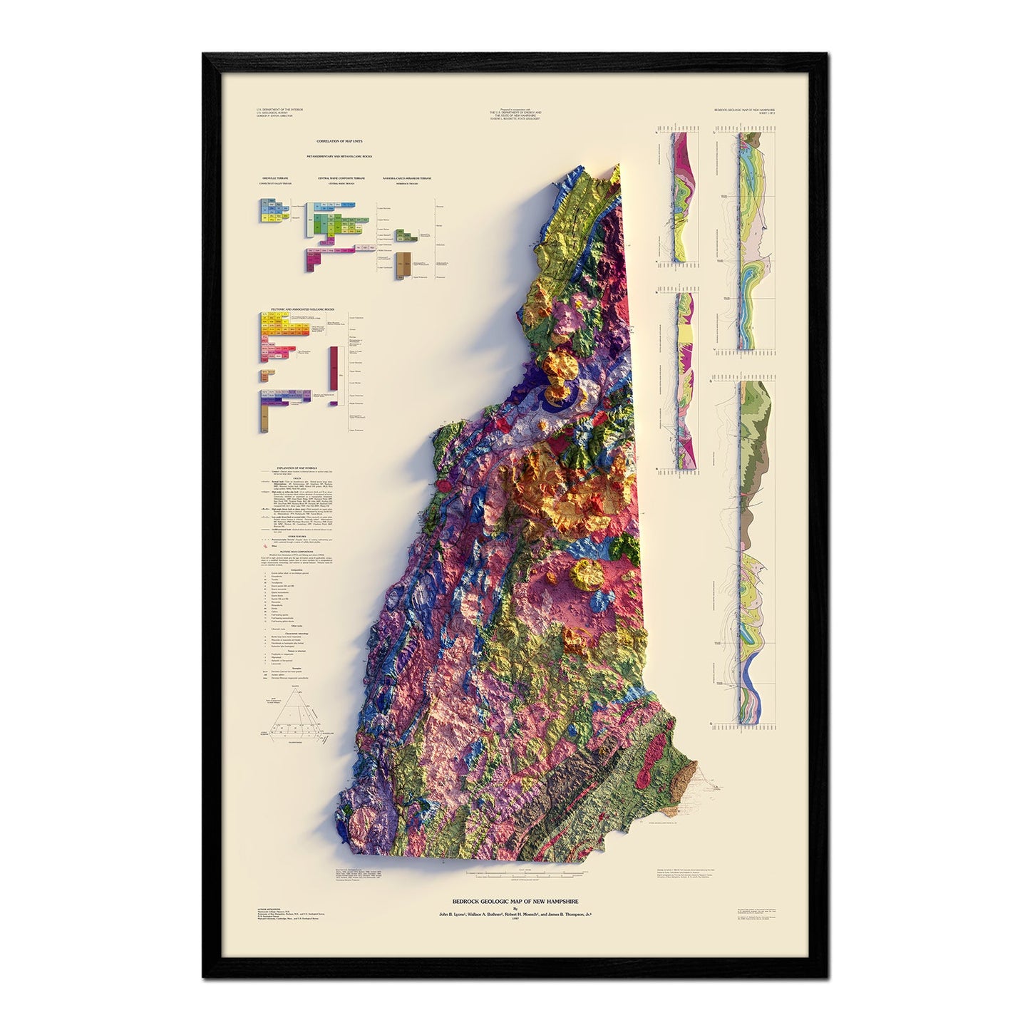 Vintage New Hampshire Relief Map - 1997