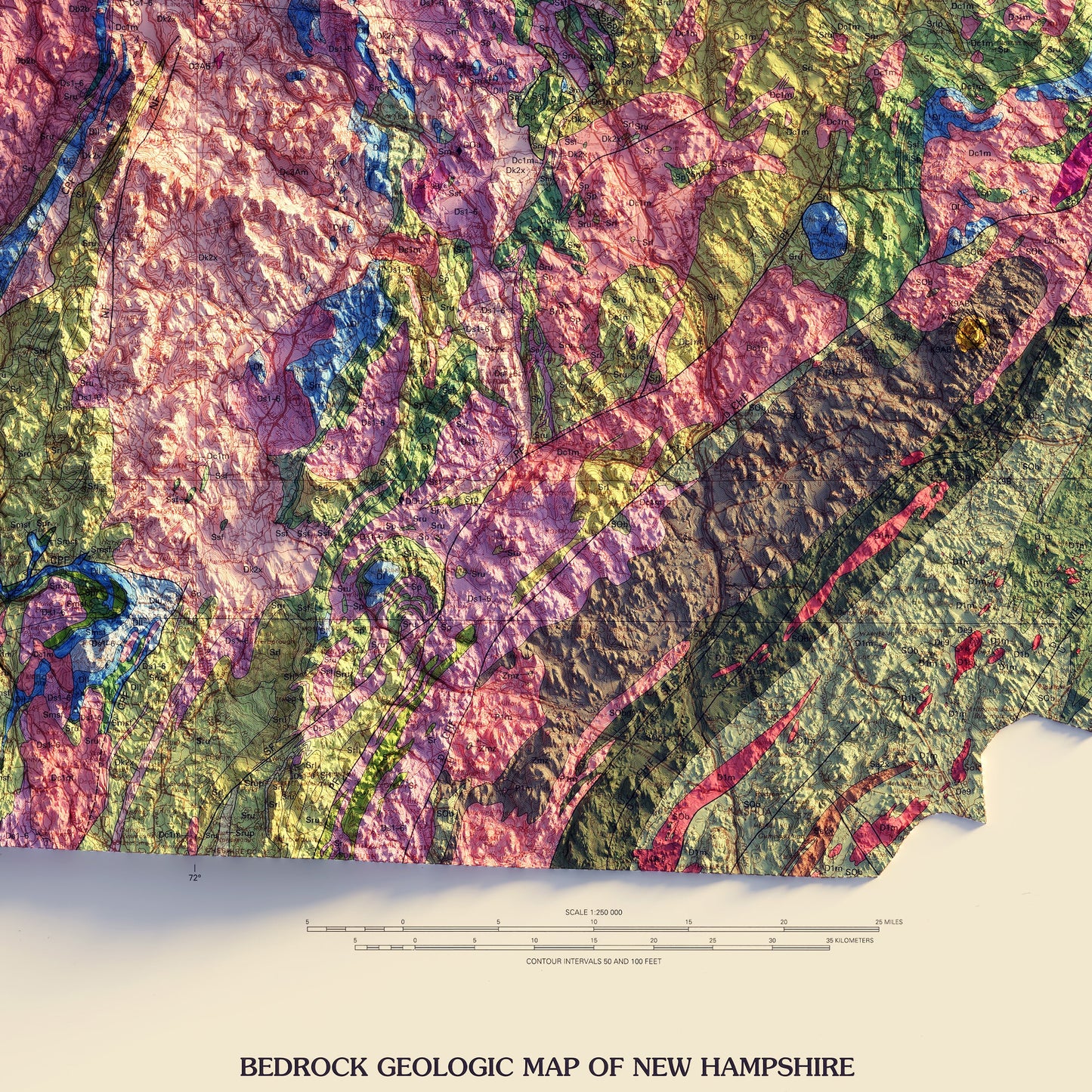 New Hampshire 1997 Shaded Relief Map