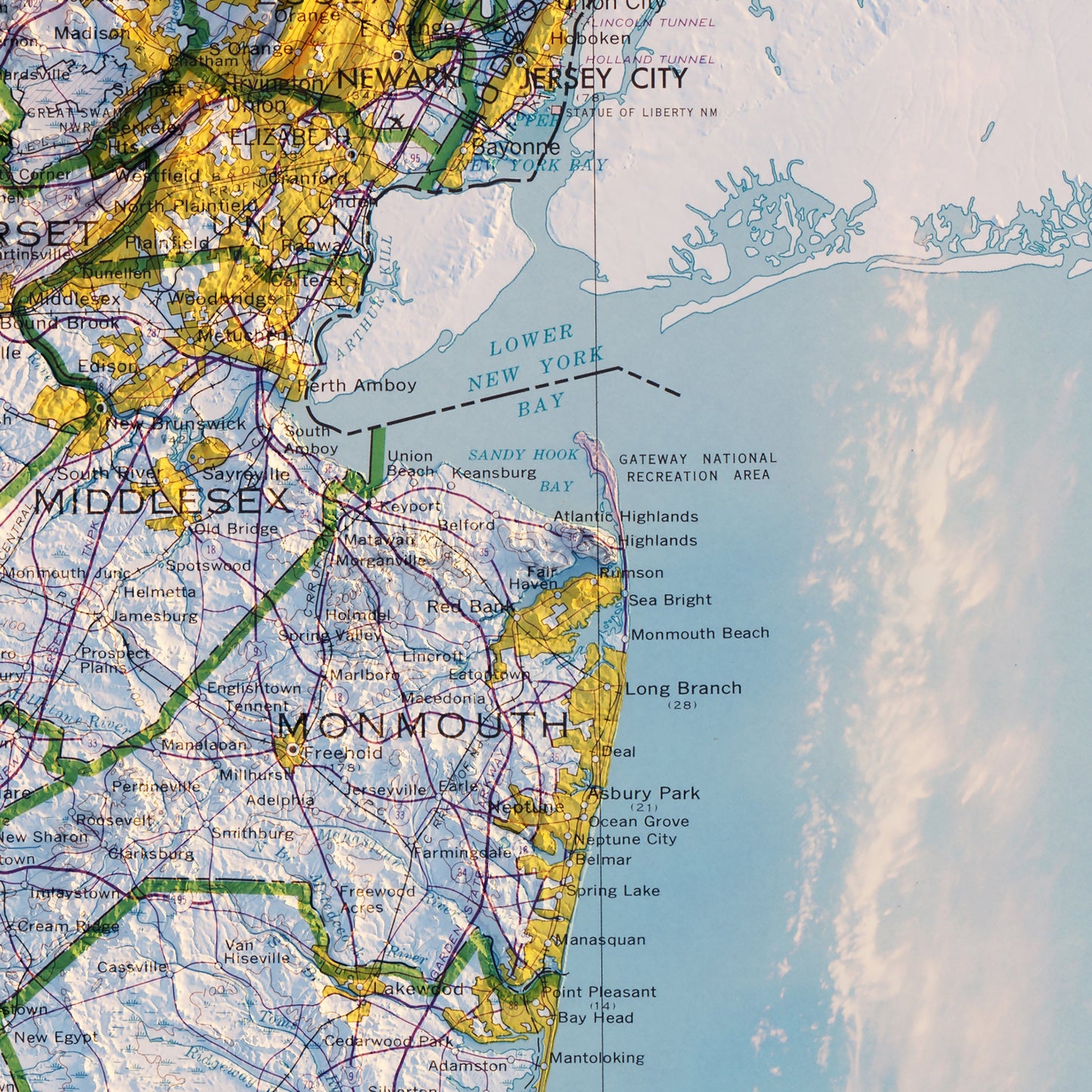 New Jersey 1974 Shaded Relief Map