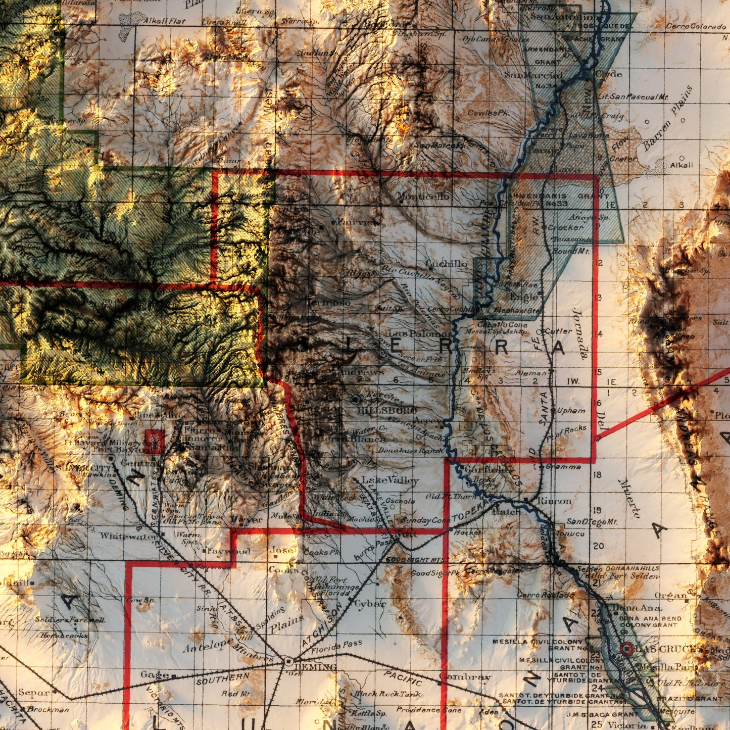 New Mexico 1903 Shaded Relief Map