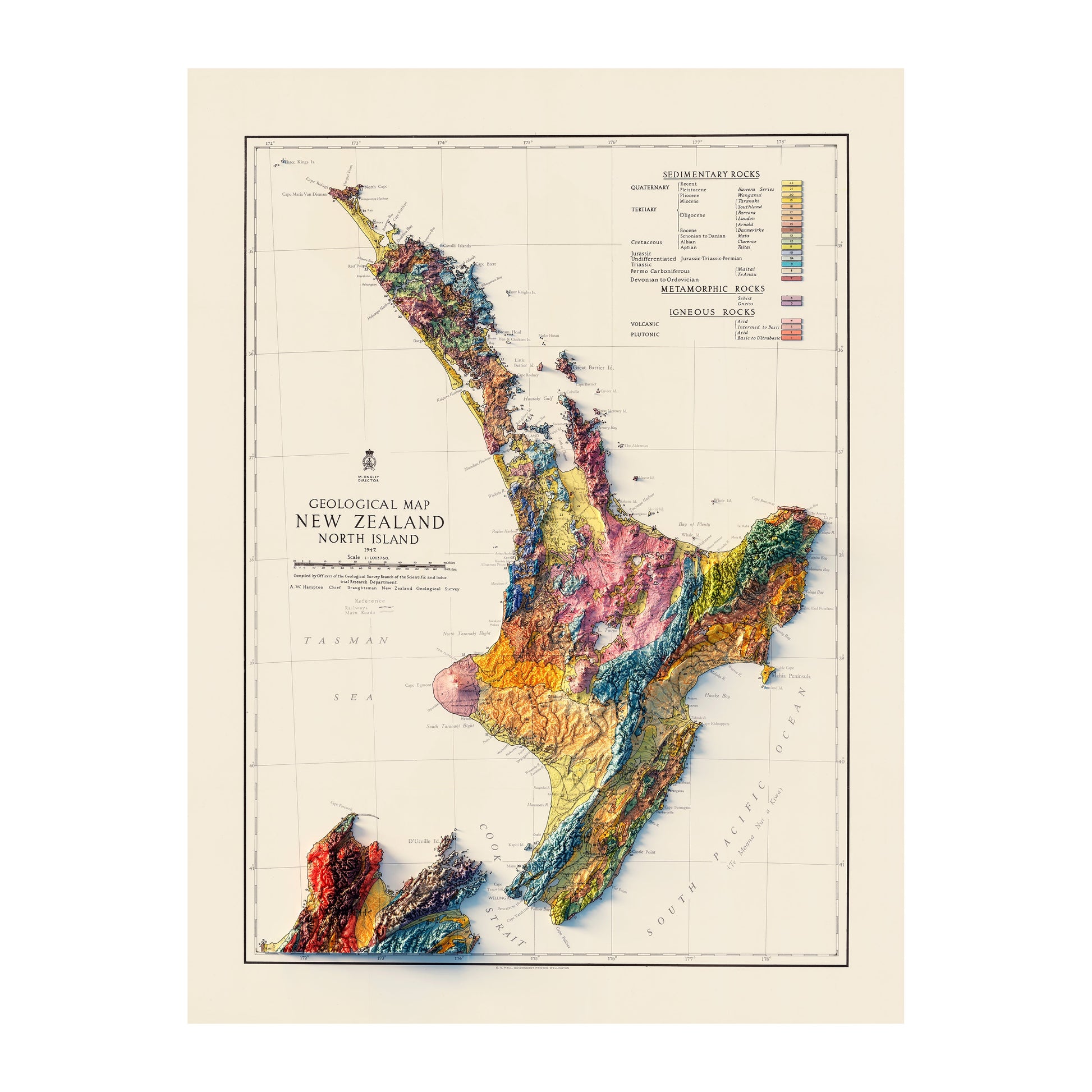 New Zealand, North Island 1947 Relief Map
