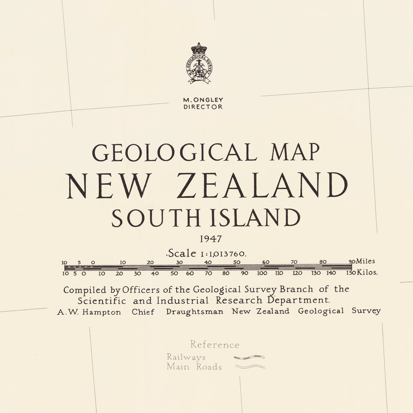 New Zealand, South Island 1947 Shaded Relief Map
