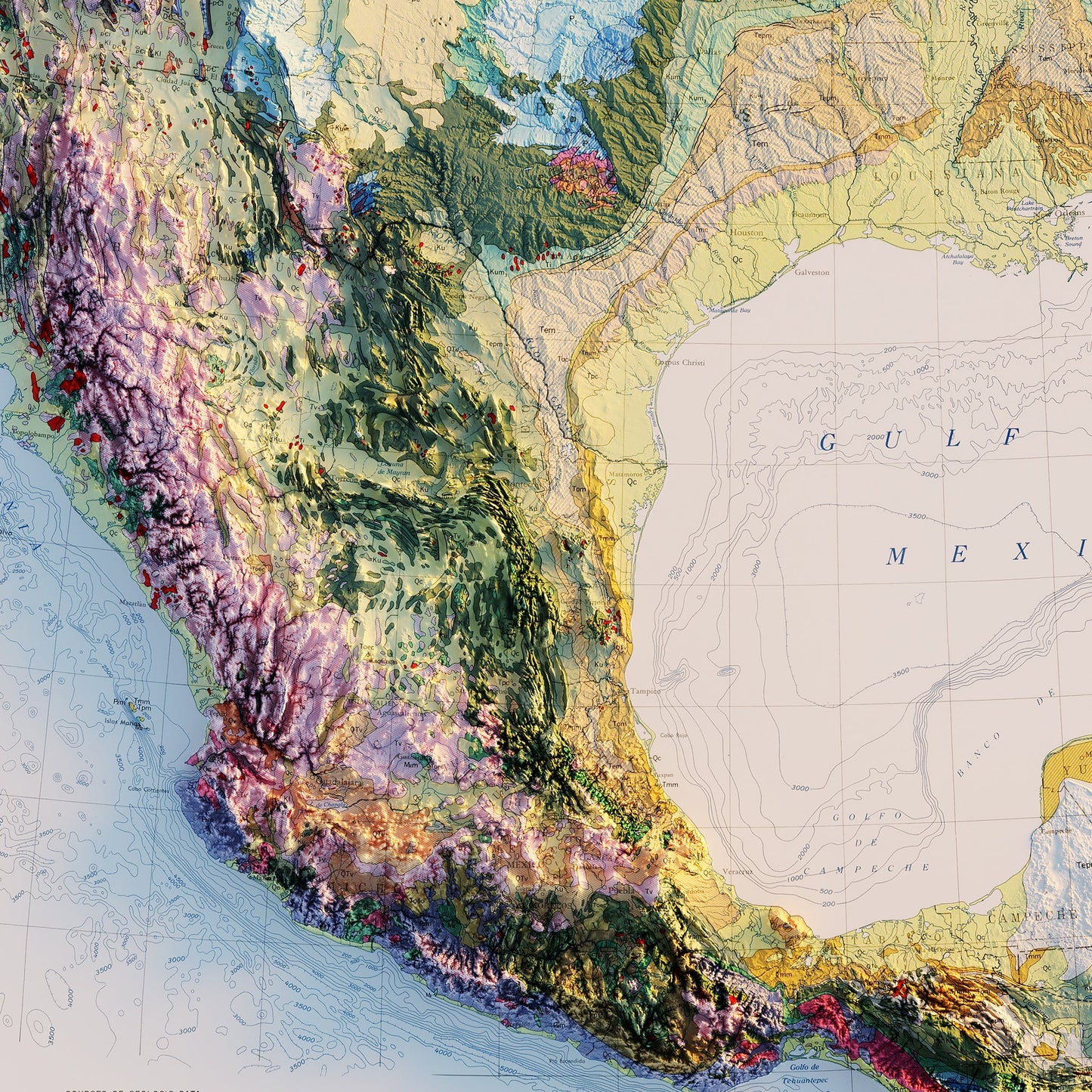 North America 1965 Shaded Relief Map