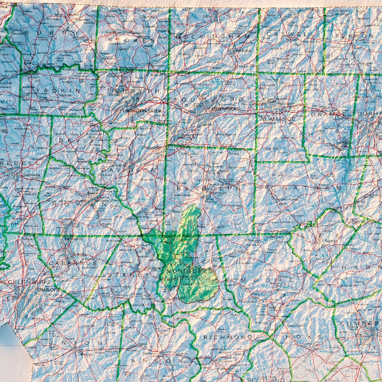 North Carolina 1972 Shaded Relief Map