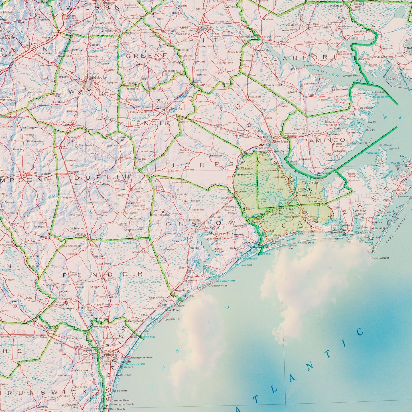 North Carolina 1972 Shaded Relief Map