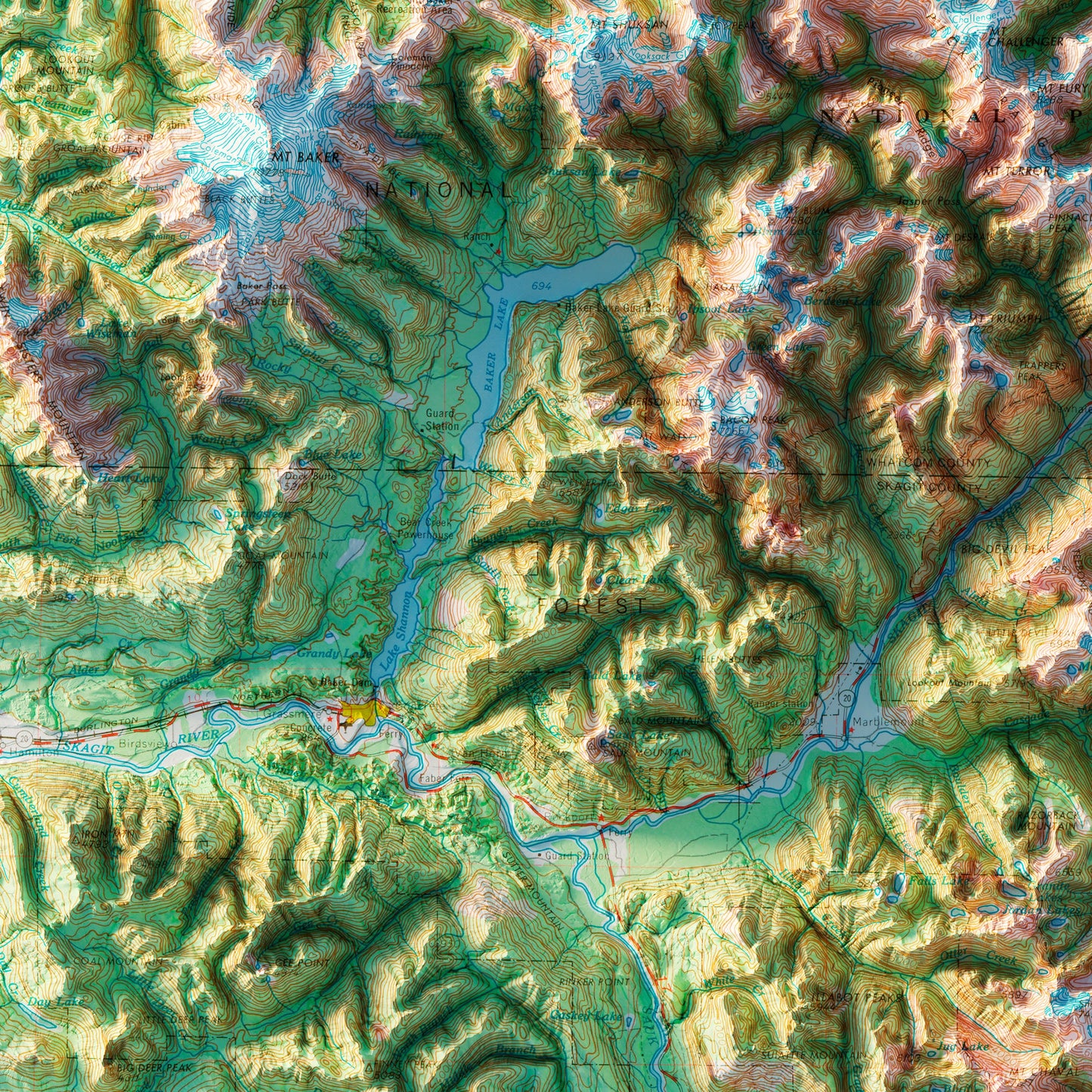 North Cascades National Park 1979 Shaded Relief Map