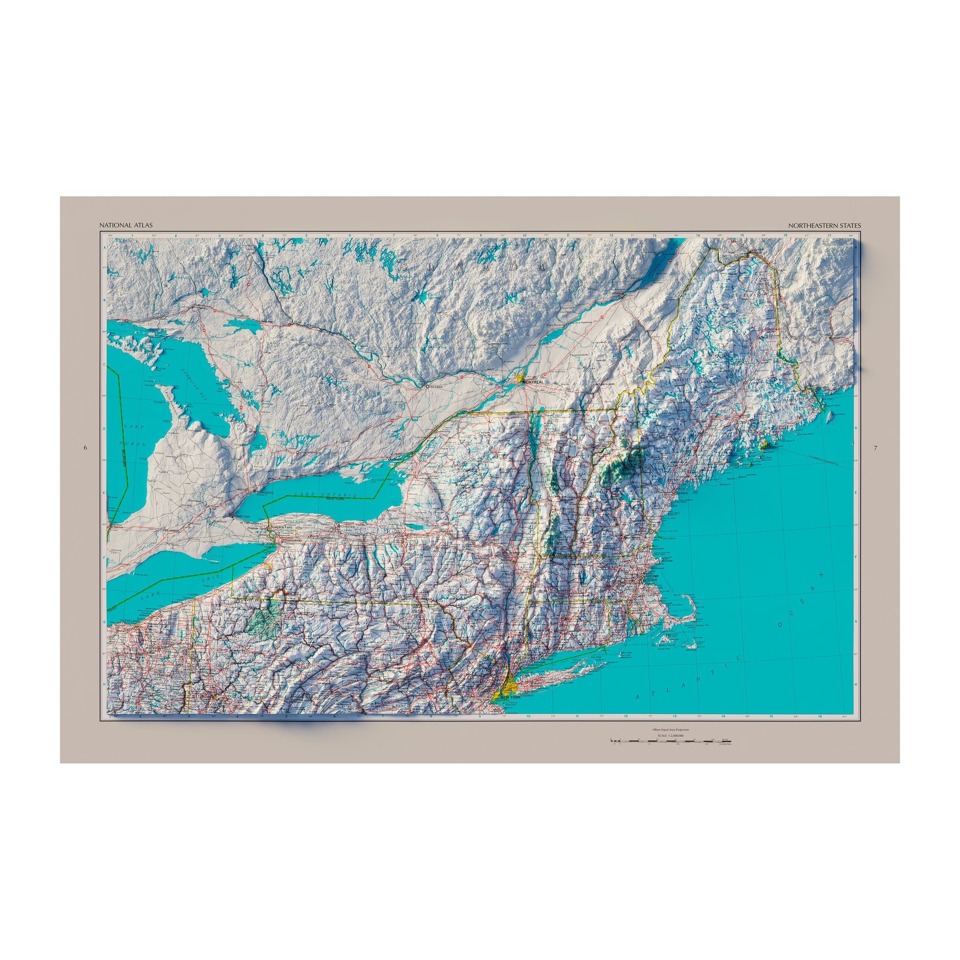 Vintage Northeastern States Relief Map - 1970