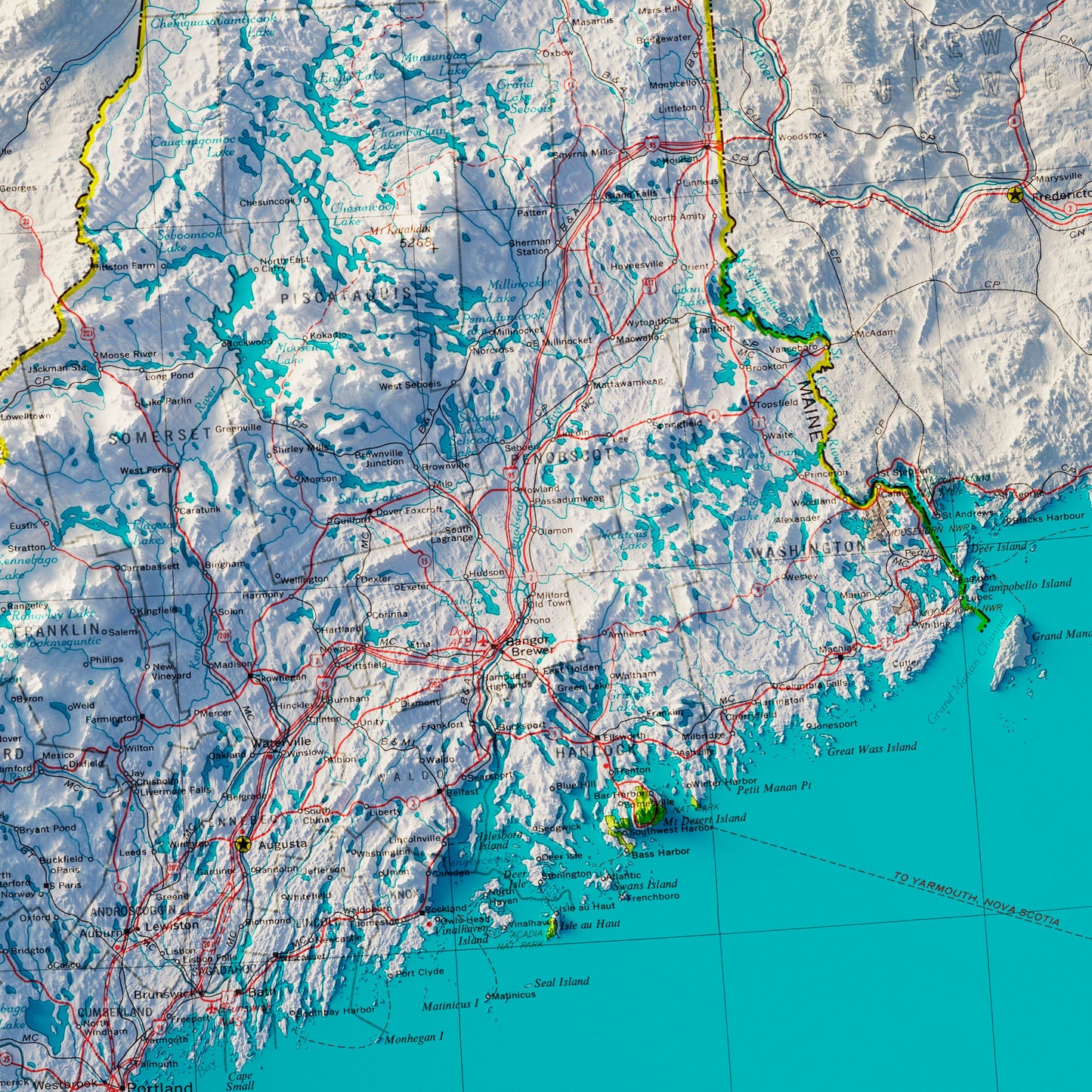 Northeastern States 1970 Shaded Relief Map