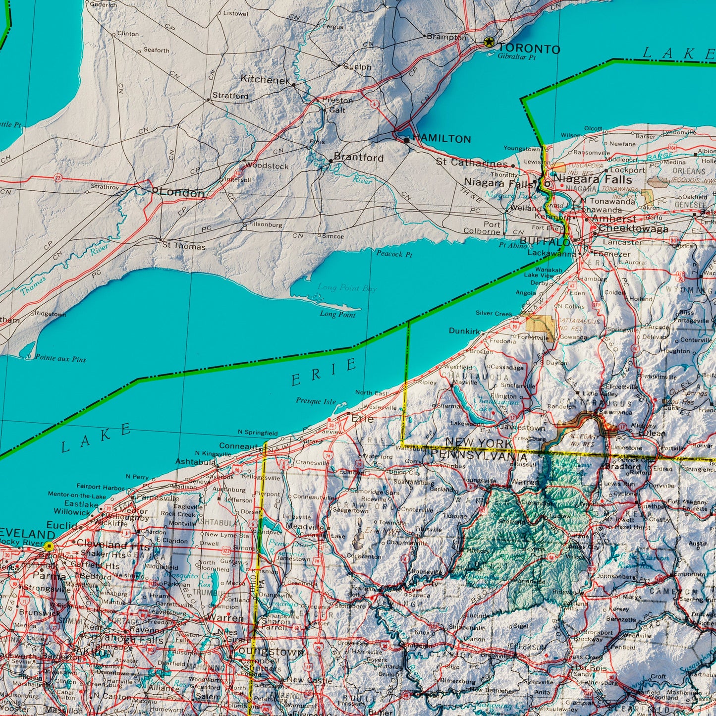 Northeastern States 1970 Shaded Relief Map