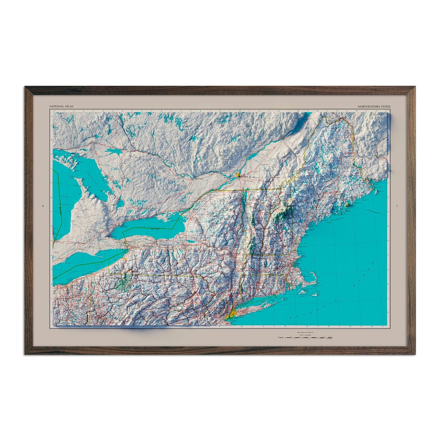 Vintage Northeastern States Relief Map - 1970