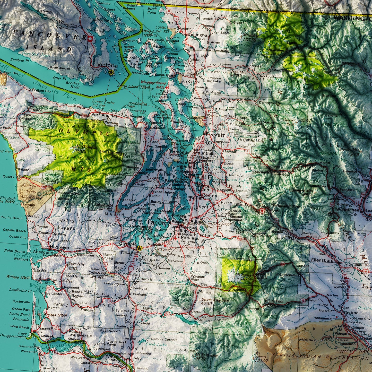 Northwestern States 1970 Shaded Relief Map