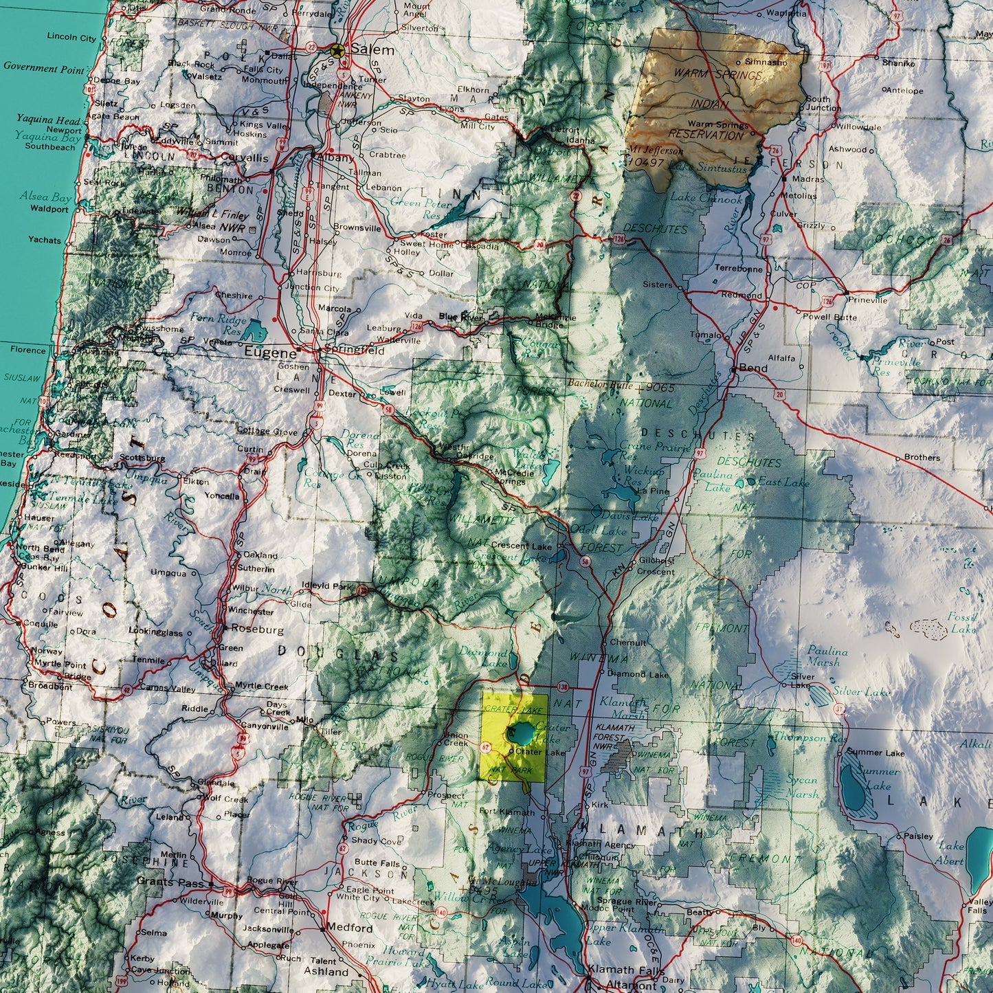 Northwestern States 1970 Shaded Relief Map