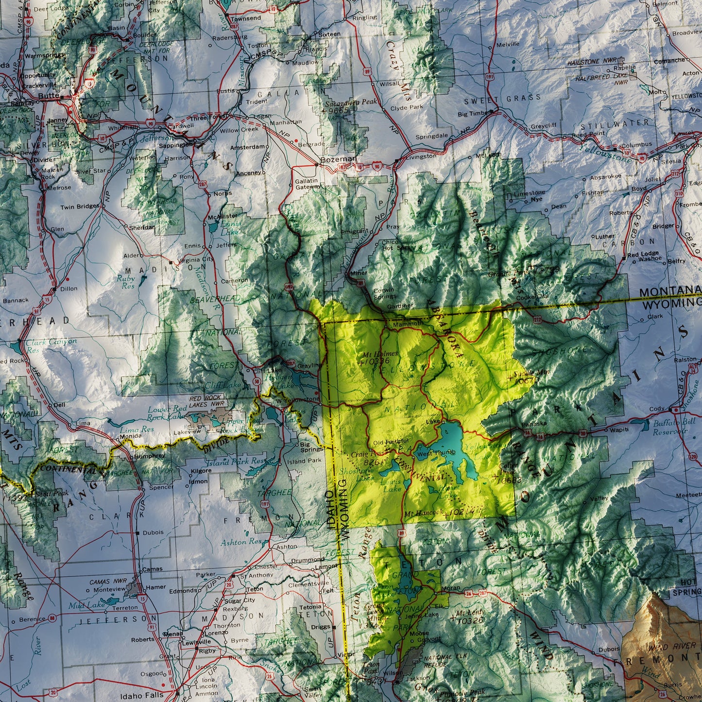 Northwestern States 1970 Shaded Relief Map