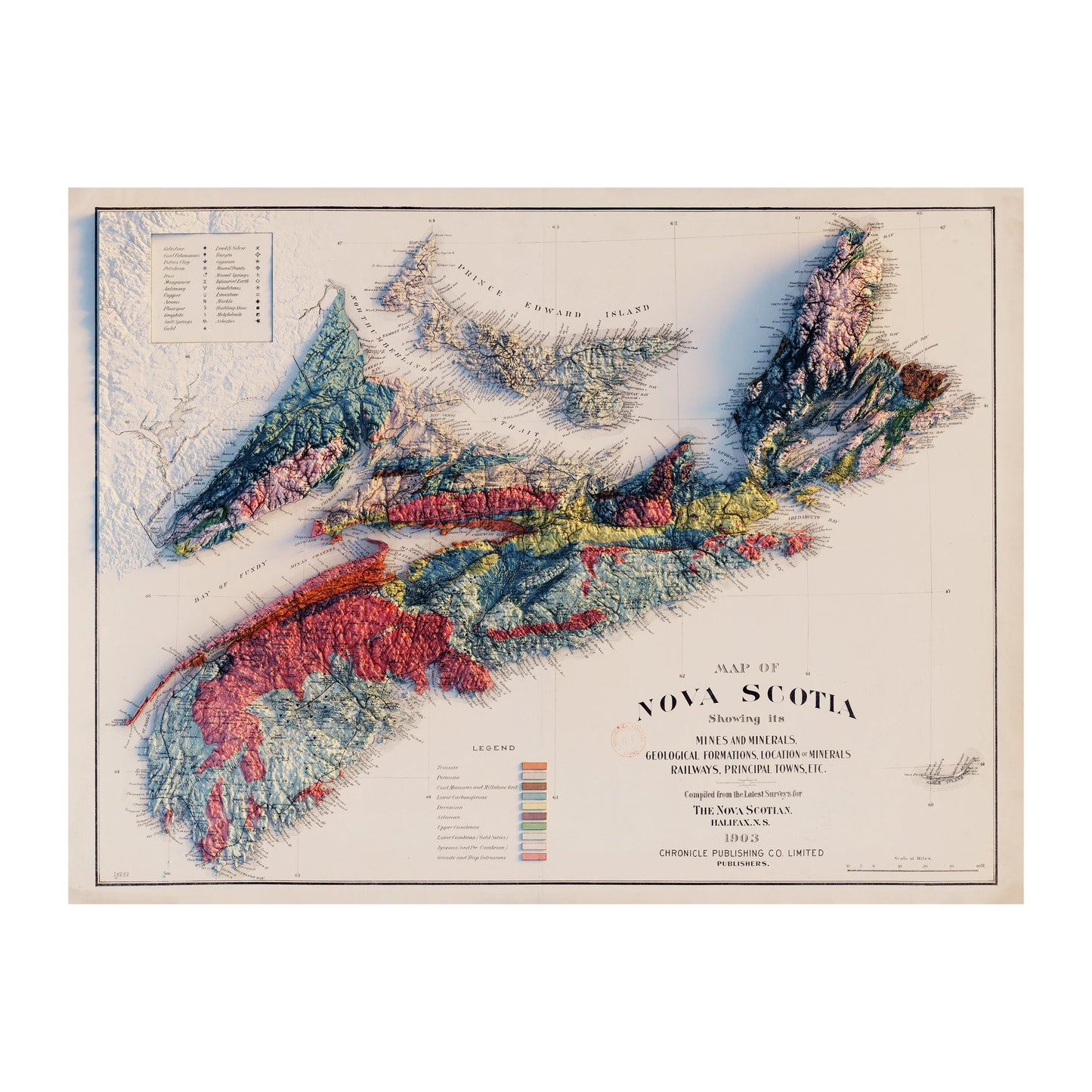 Vintage Nova Scotia Relief Map - 1903