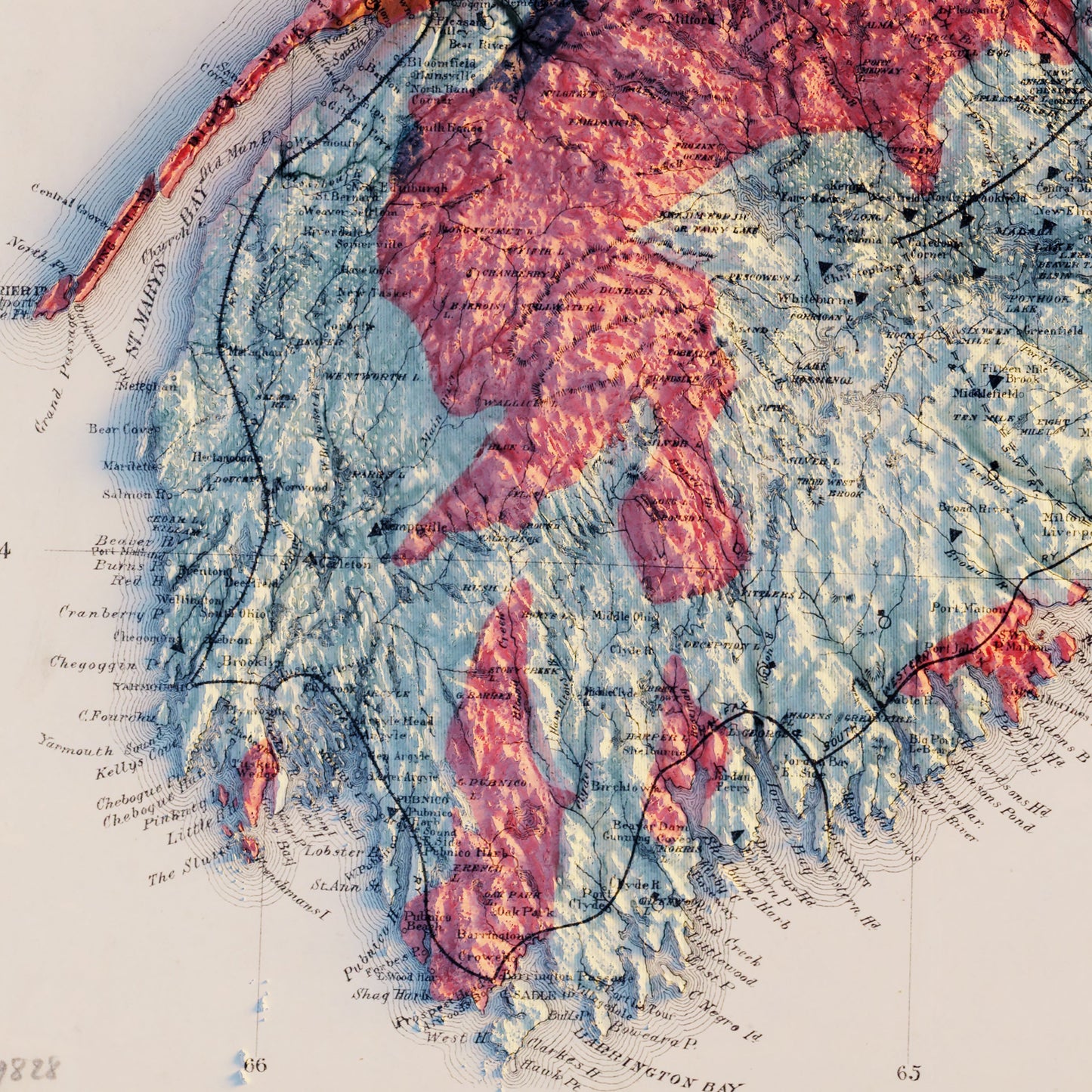 Nova Scotia 1903 Shaded Relief Map