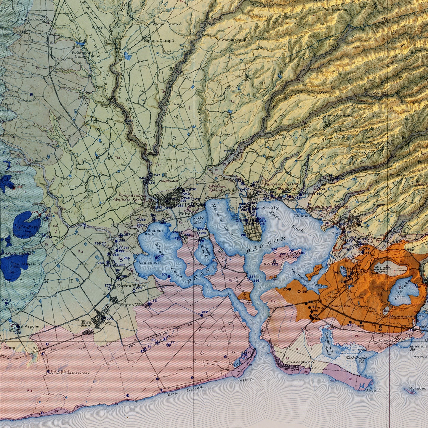 Oahu 1938 Shaded Relief Map