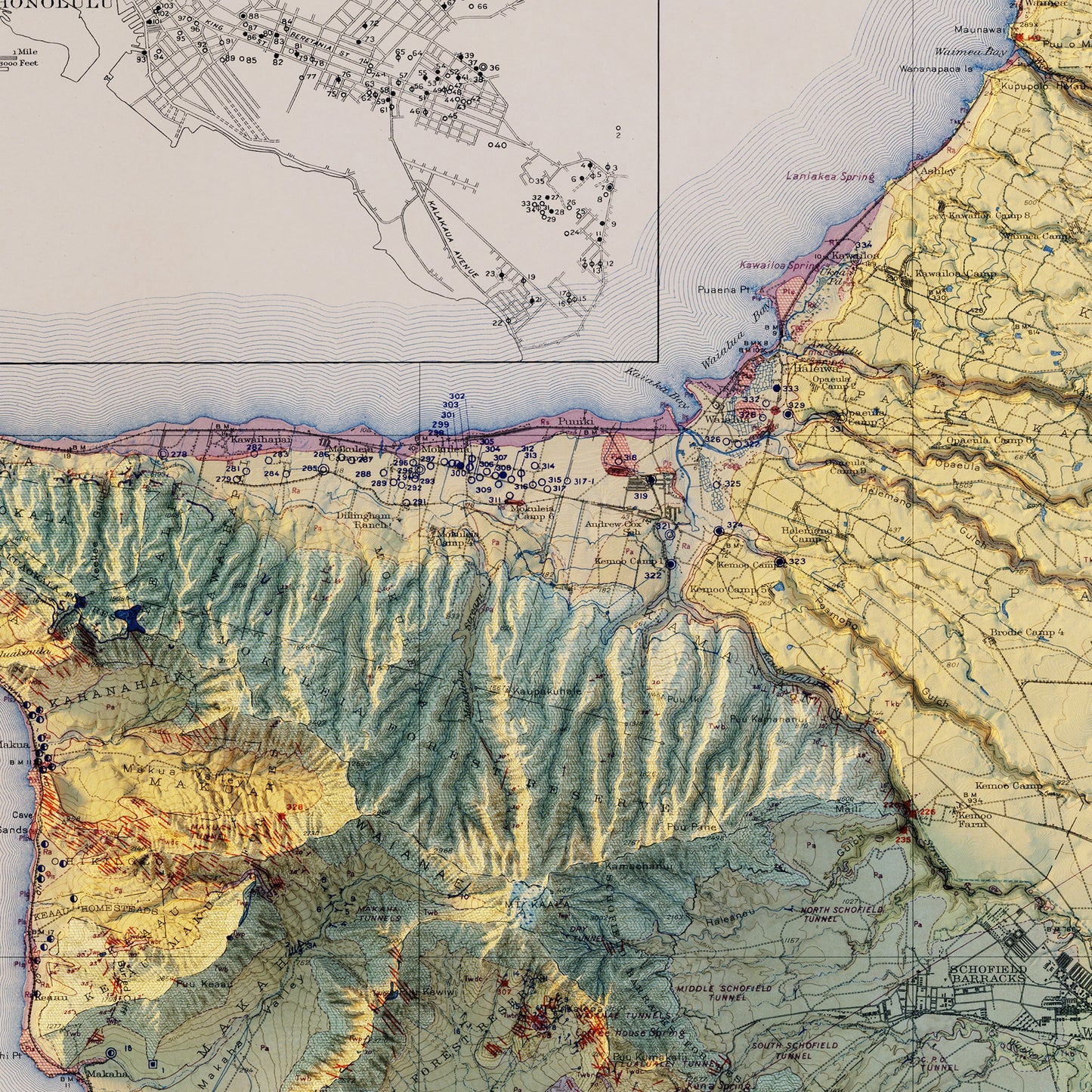 Oahu 1938 Shaded Relief Map