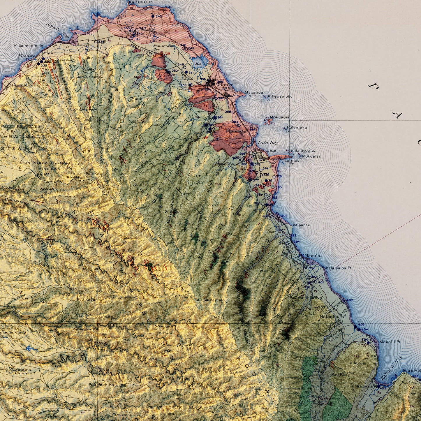 Oahu 1938 Shaded Relief Map