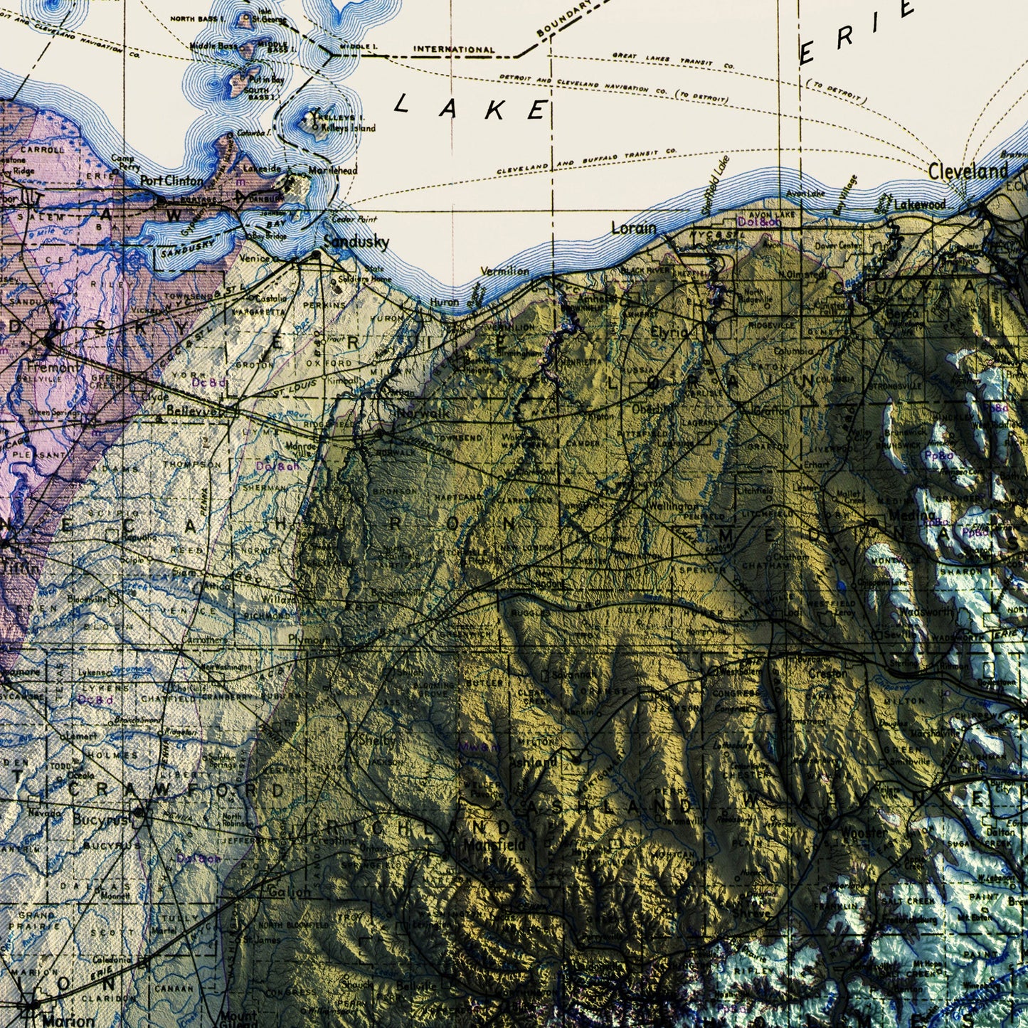 Ohio 1920 Shaded Relief Map