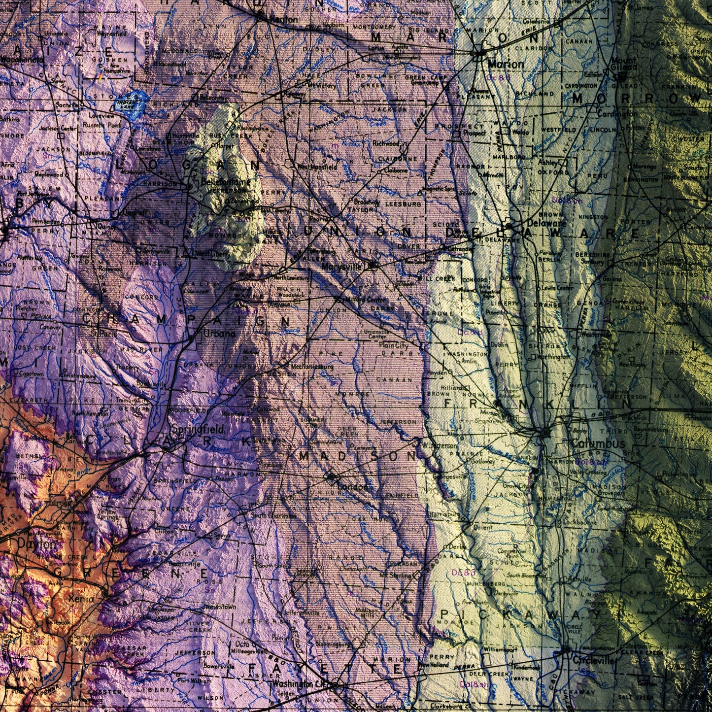 Ohio 1920 Shaded Relief Map