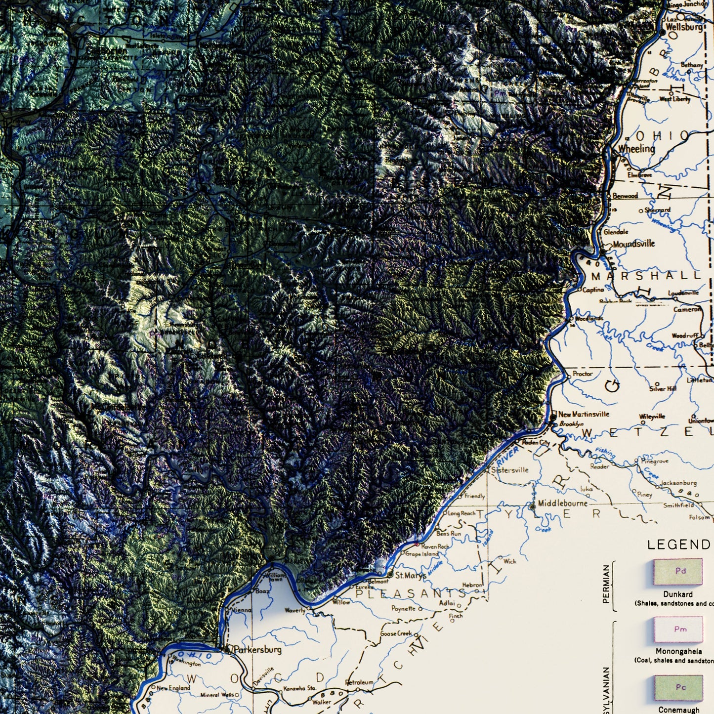 Ohio 1920 Shaded Relief Map