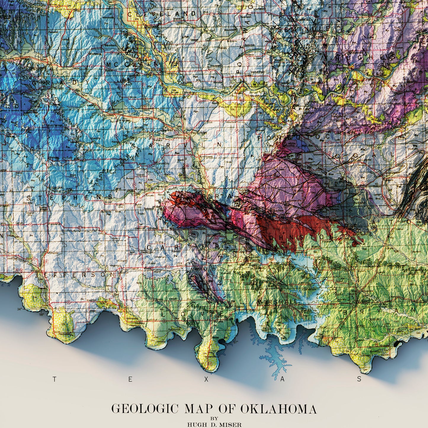 Oklahoma 1954 Shaded Relief Map