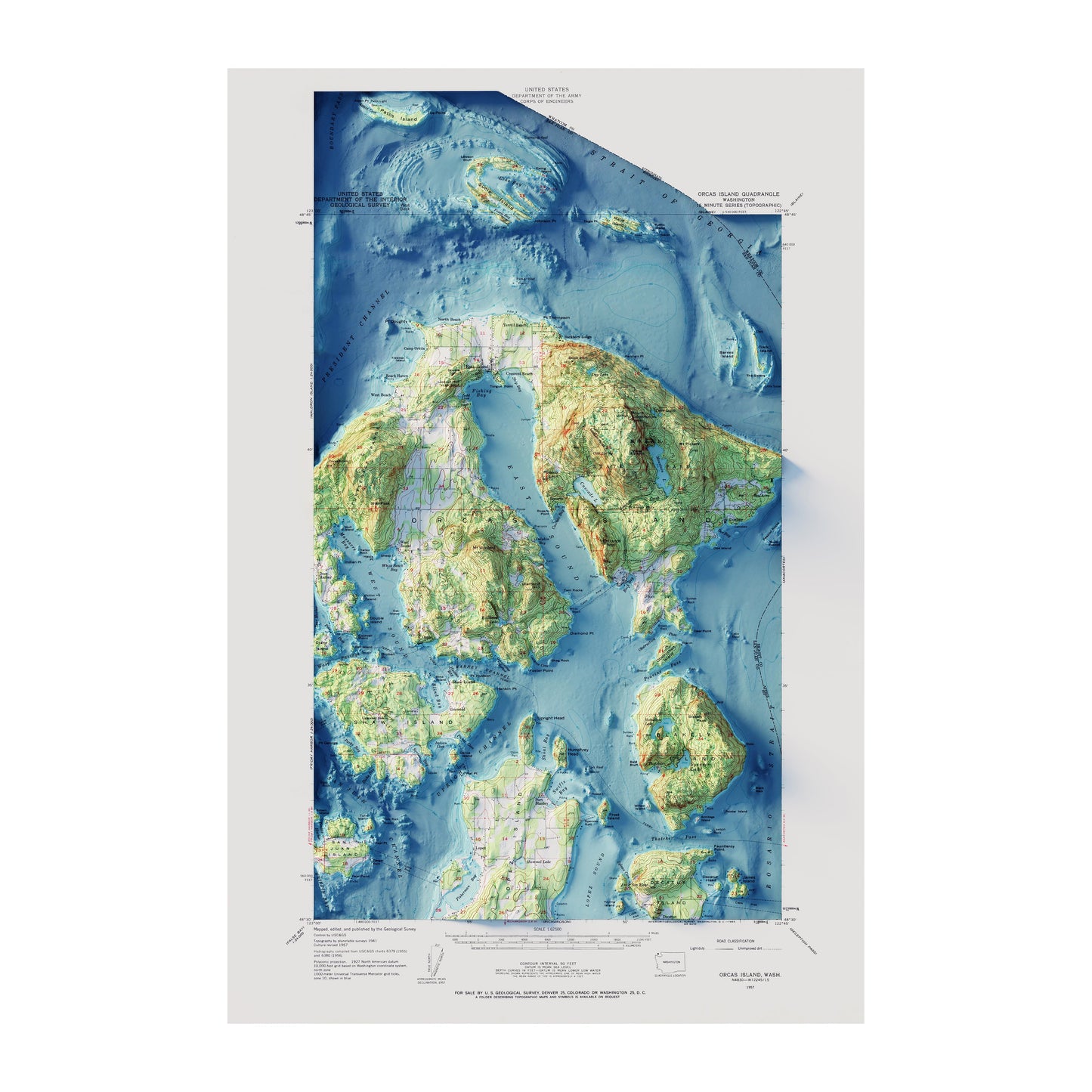 Vintage Orcas Island Relief Map - 1957