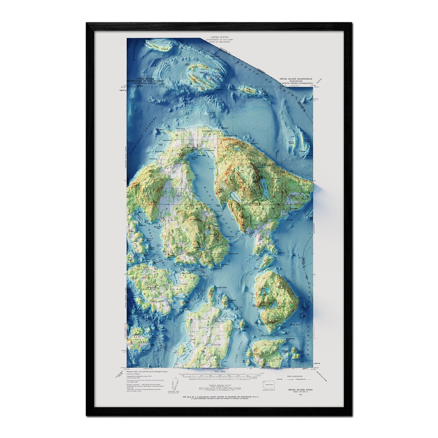 Vintage Orcas Island Relief Map - 1957