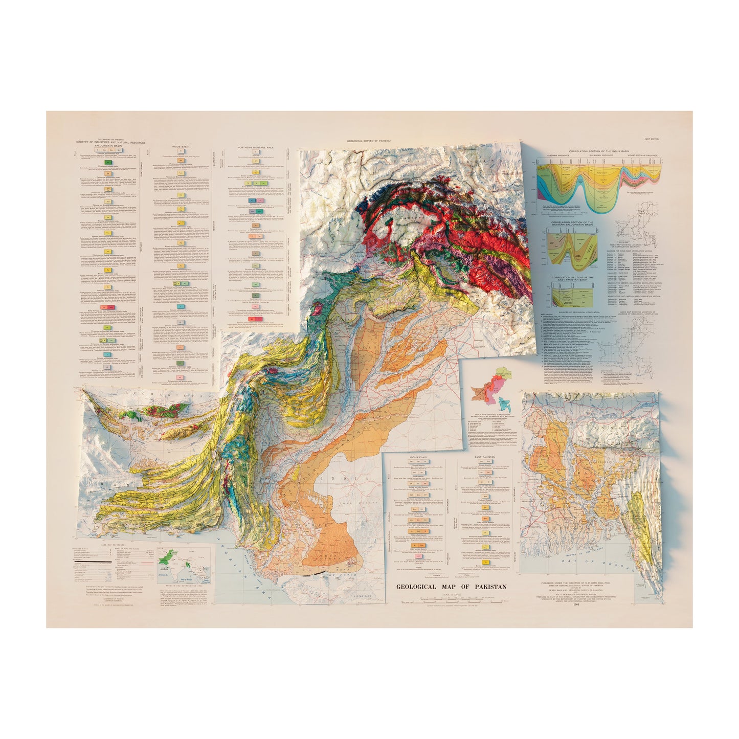 Pakistan 1964 Shaded Relief Map