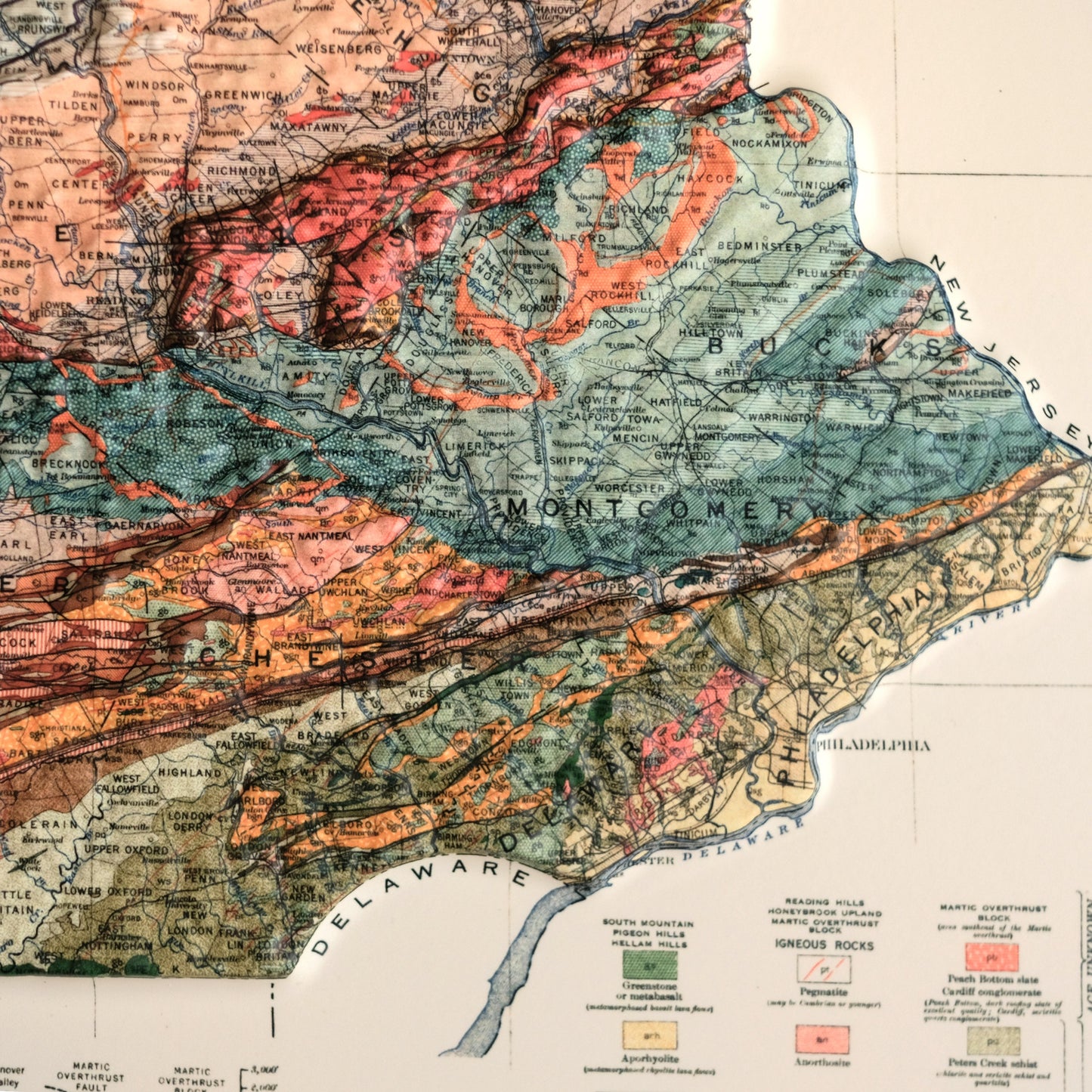 Pennsylvania 1931 3D Raised Relief Map