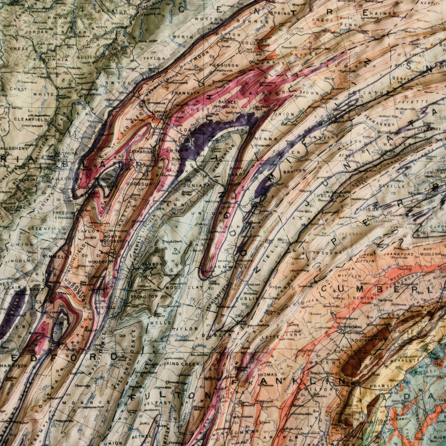 Pennsylvania 1931 3D Raised Relief Map