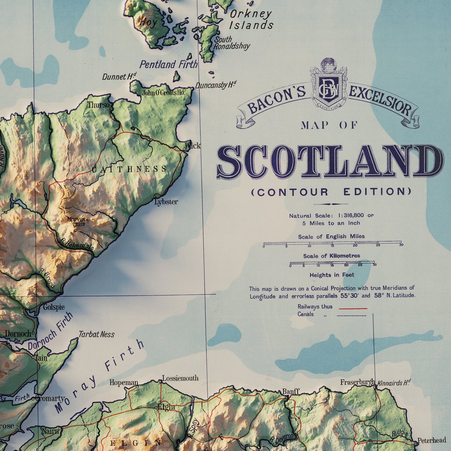 Scotland 1914 Shaded Relief Map