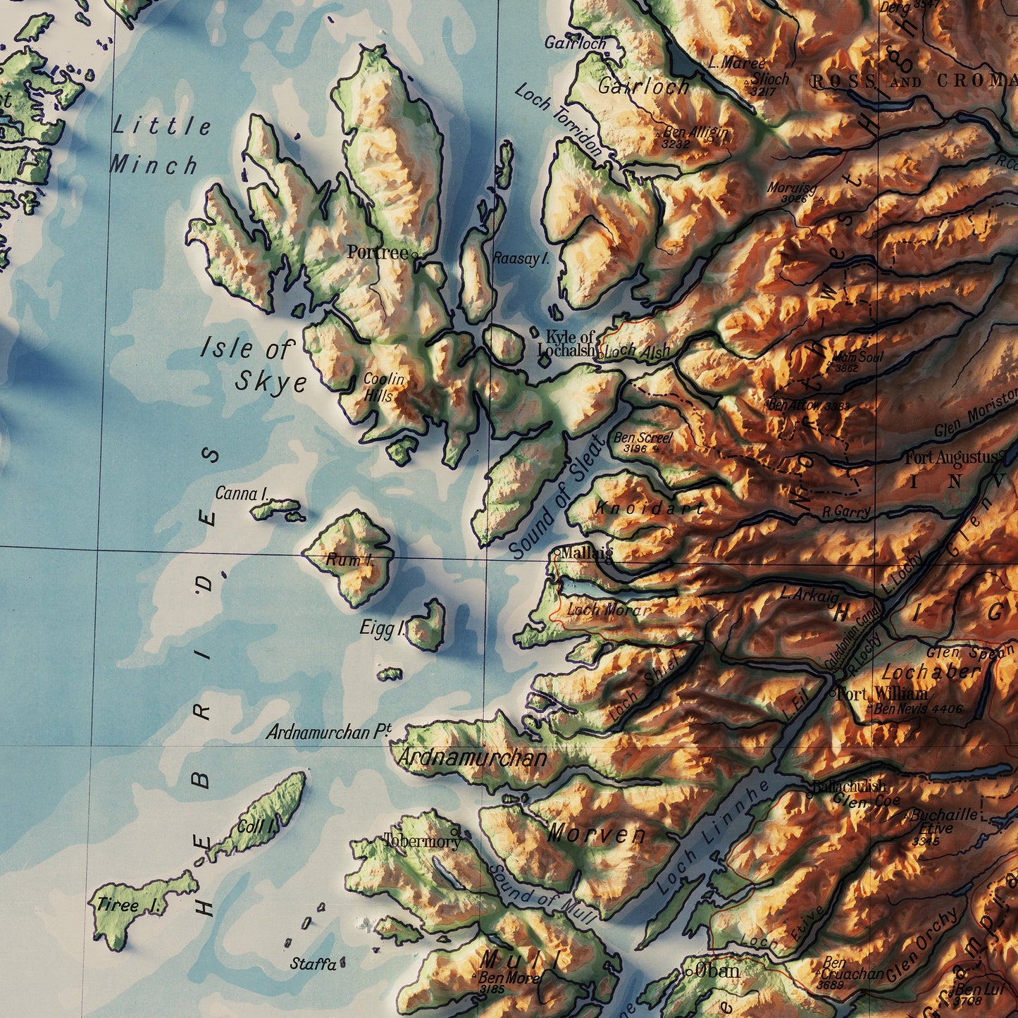 Scotland 1914 Shaded Relief Map