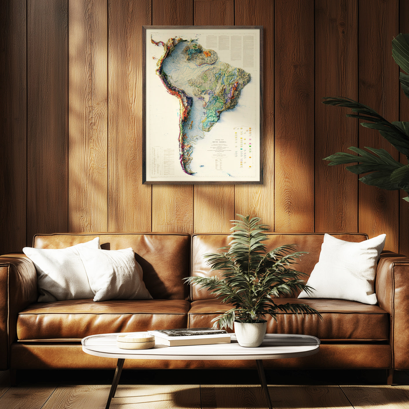 South America 1950 Shaded Relief Map