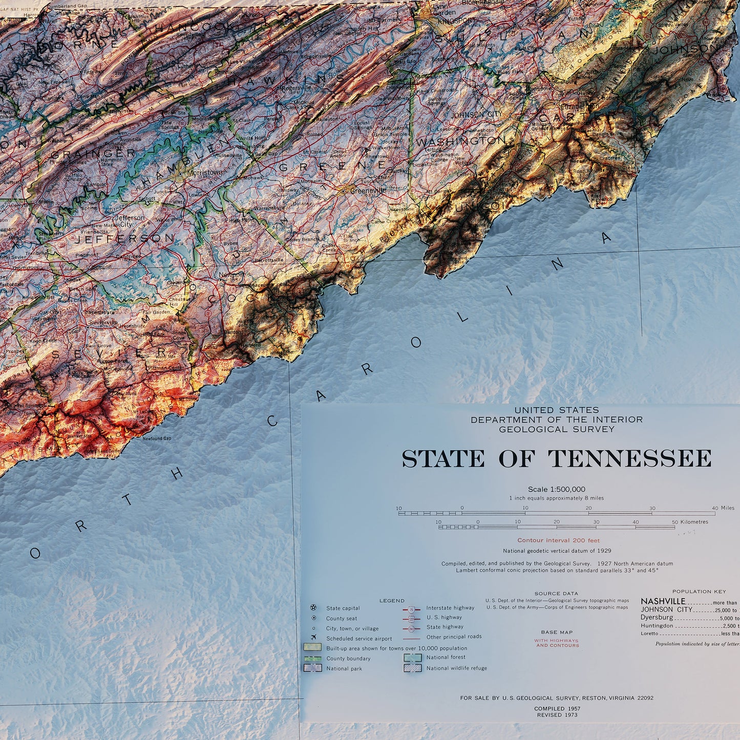 Tennessee 1977 Shaded Relief Map