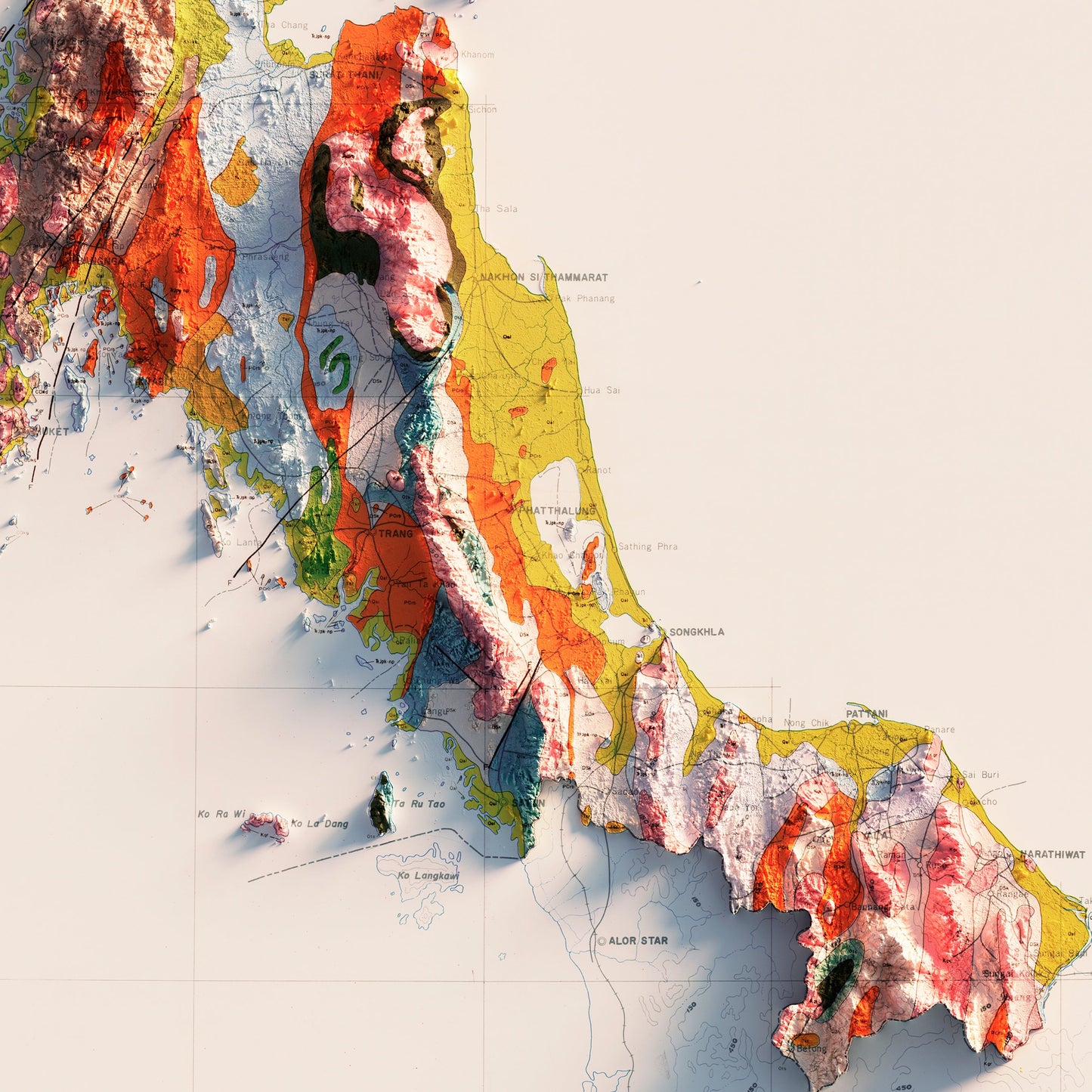 Thailand 1969 Shaded Relief Map