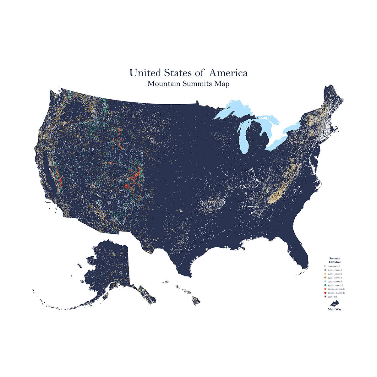 Map of USA Mountains