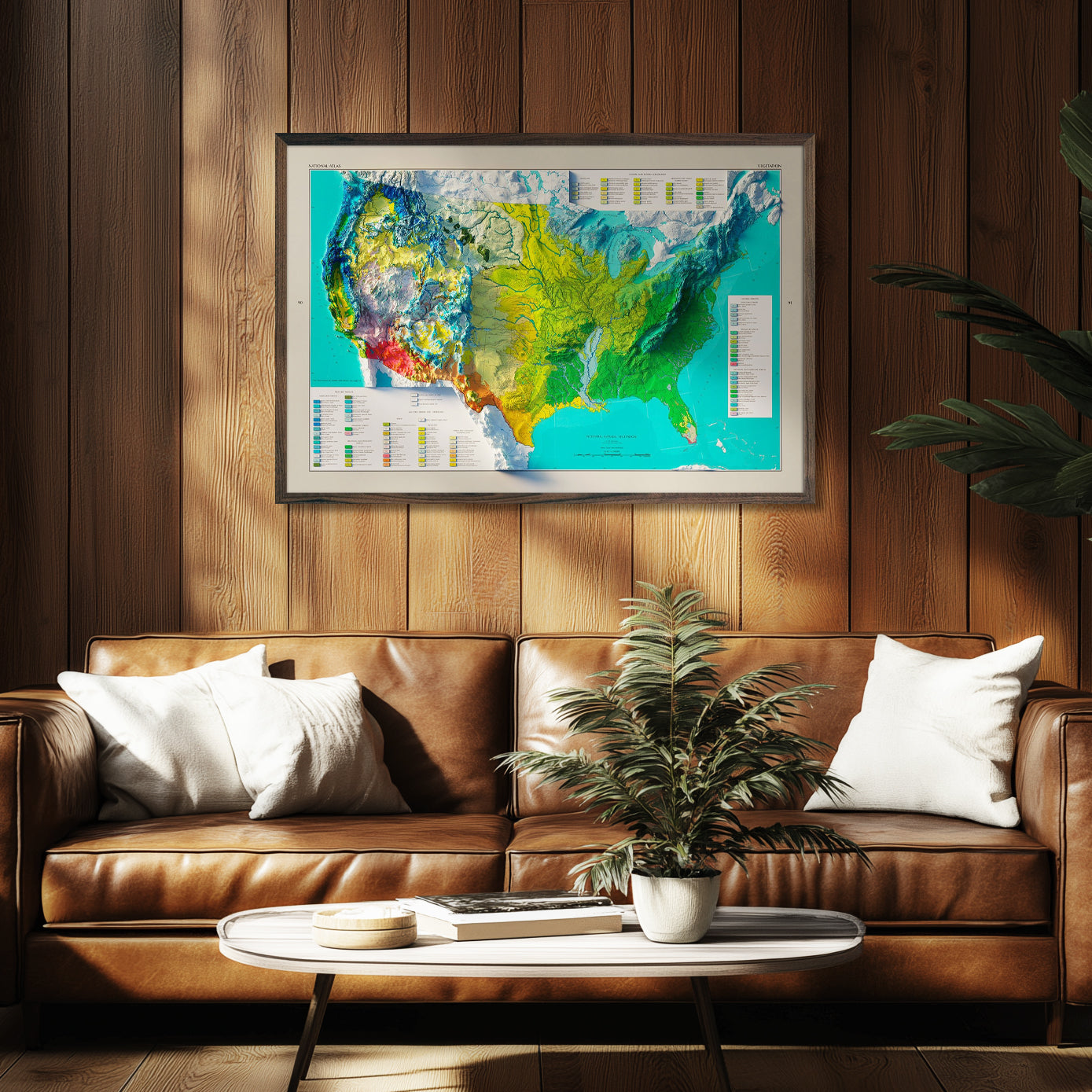 USA Natural Vegetation 1970 Shaded Relief Map